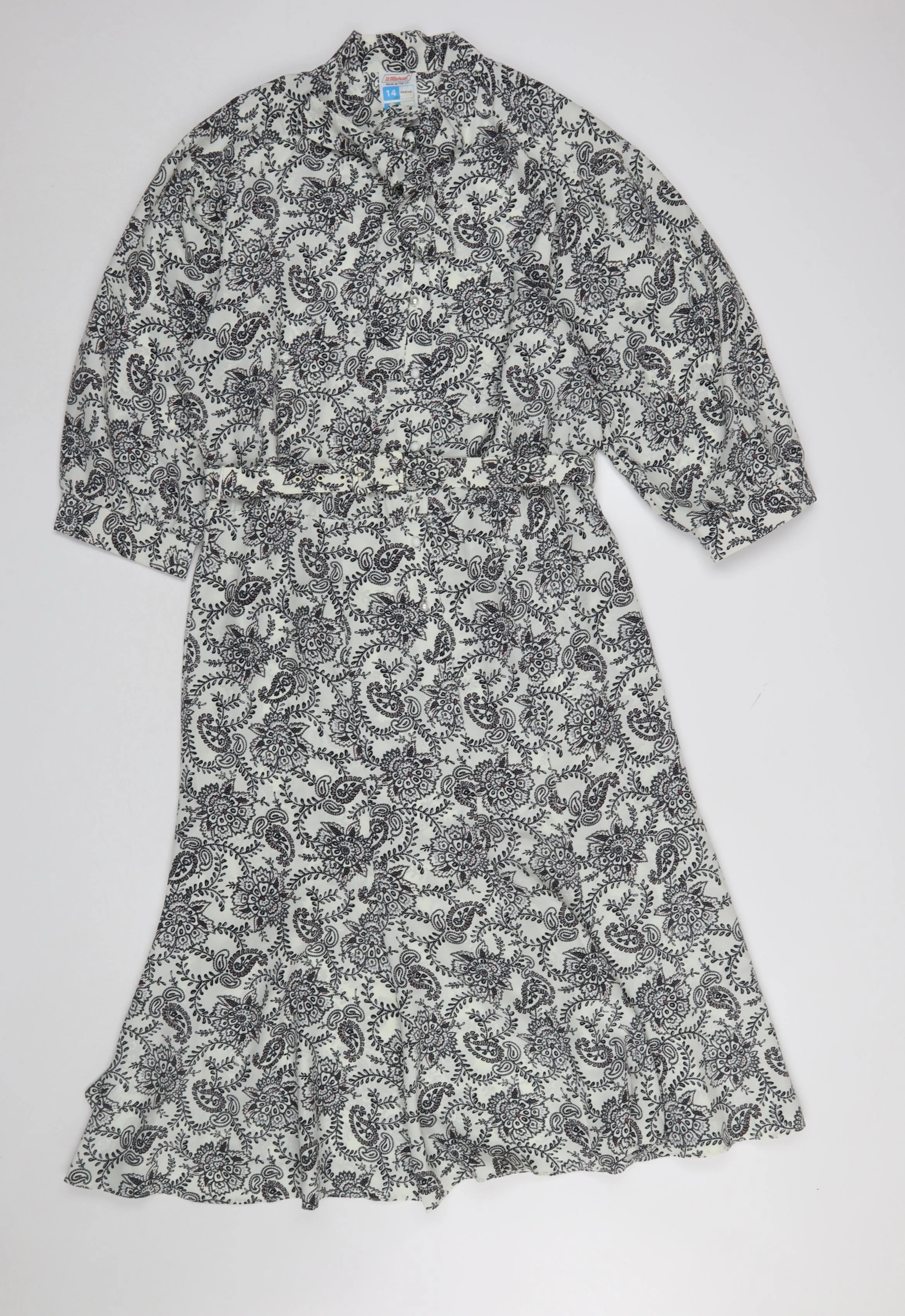 Marks and Spencer Women White Paisley Shirt Dress Size 14