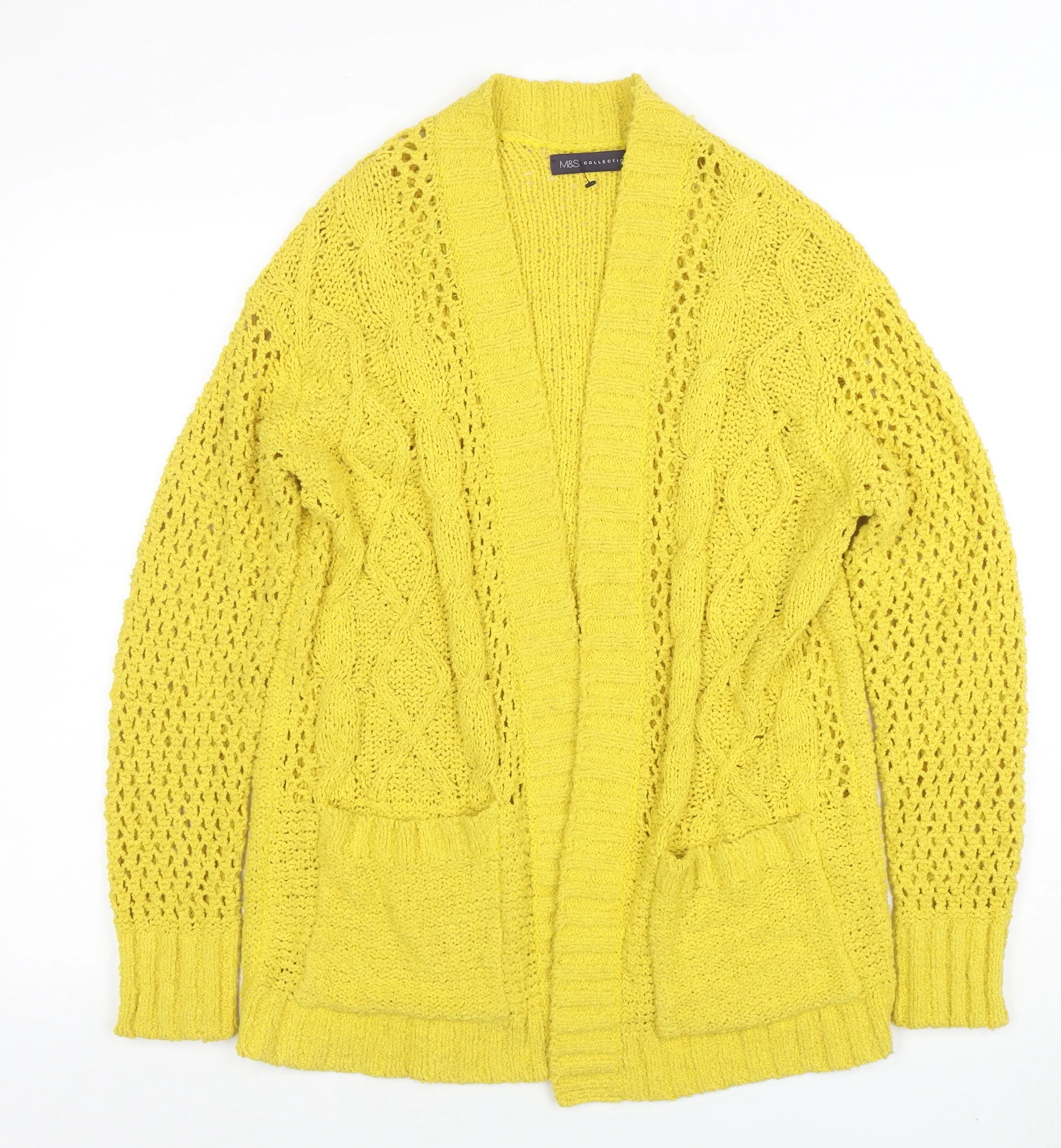 Marks and Spencer Women Yellow Cable Knit Open Cardigan S
