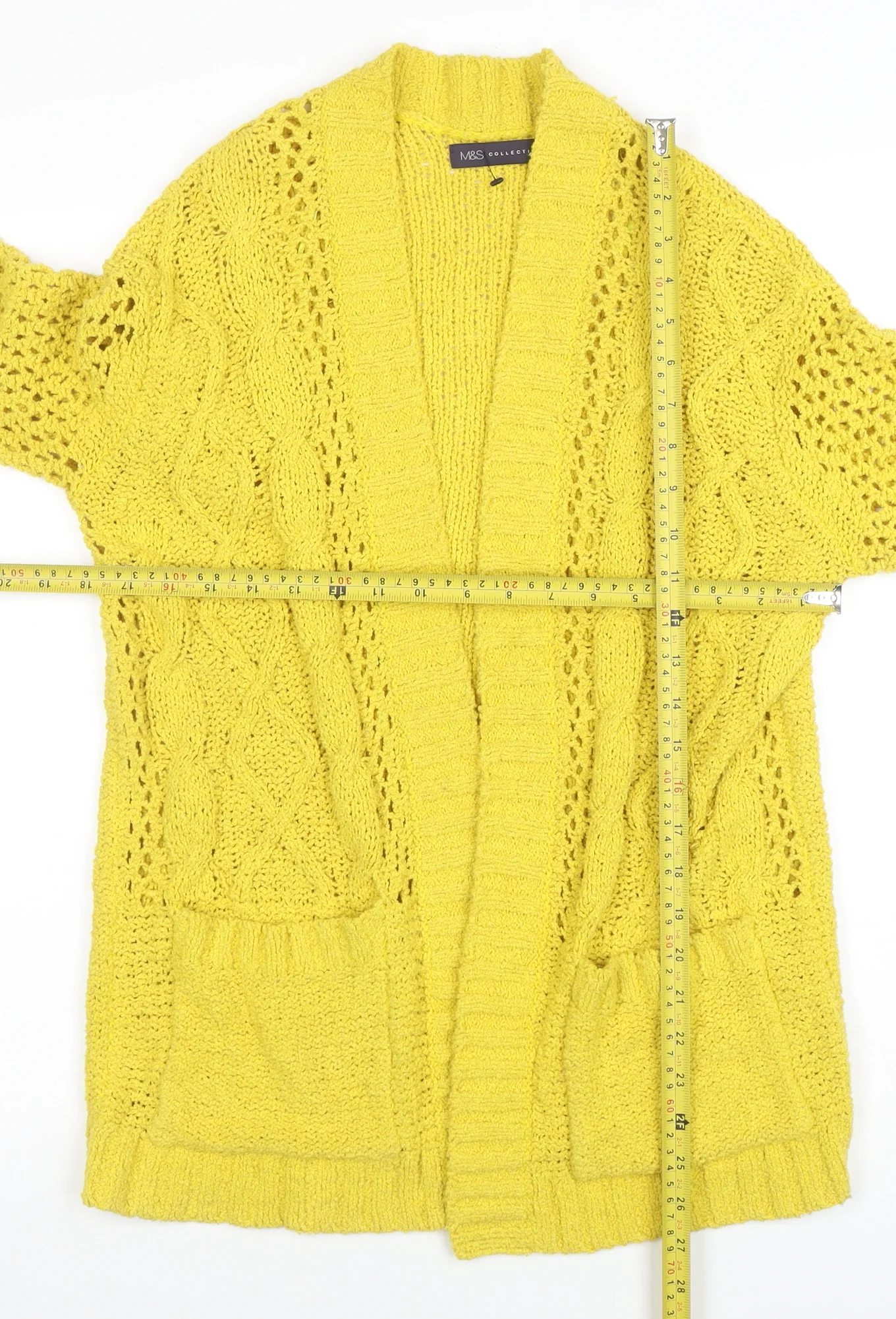 Marks and Spencer Women Yellow Cable Knit Open Cardigan S - Image 2