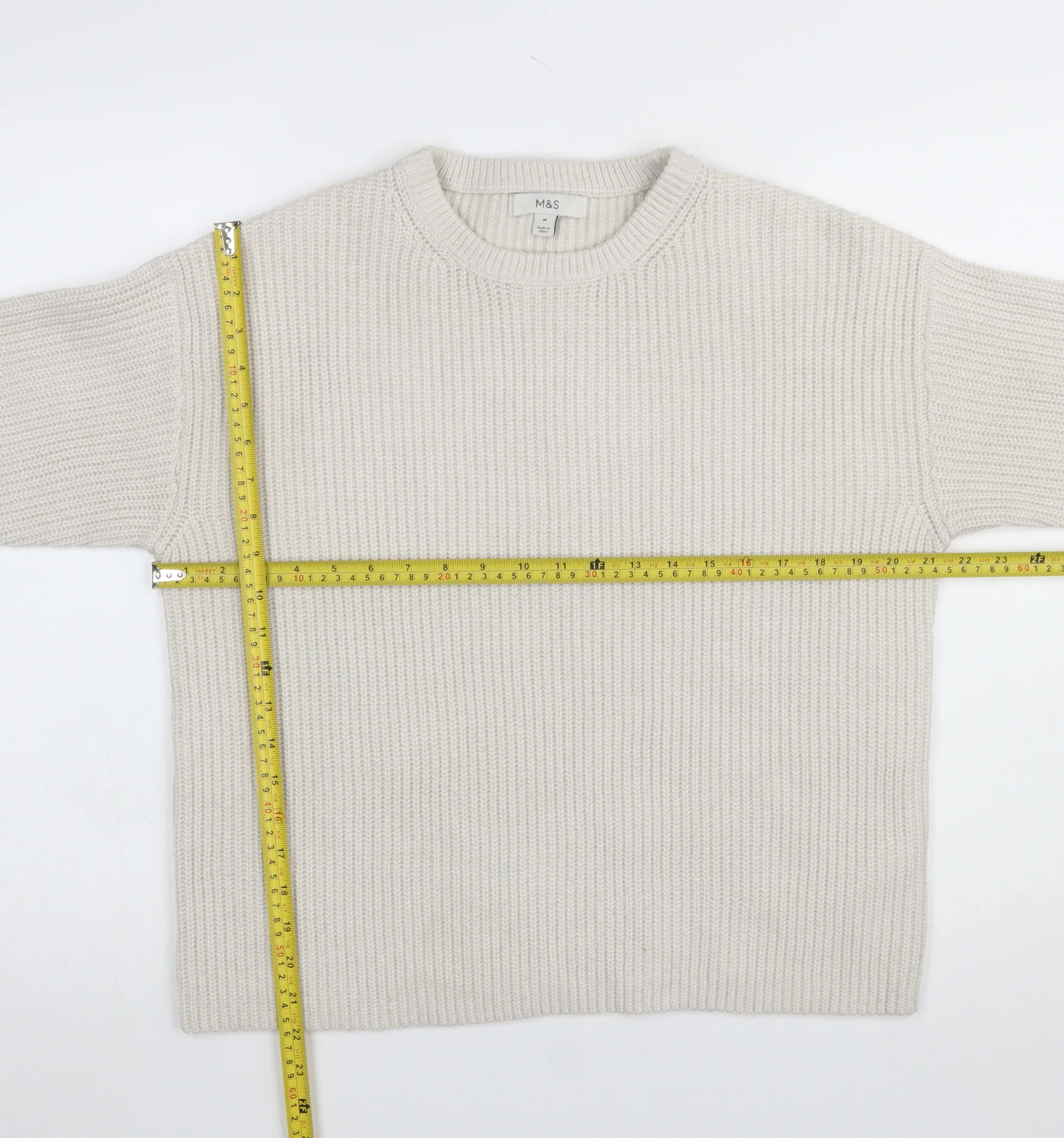 Marks and Spencer Women's Beige Cotton Knit Jumper Size M - Image 2