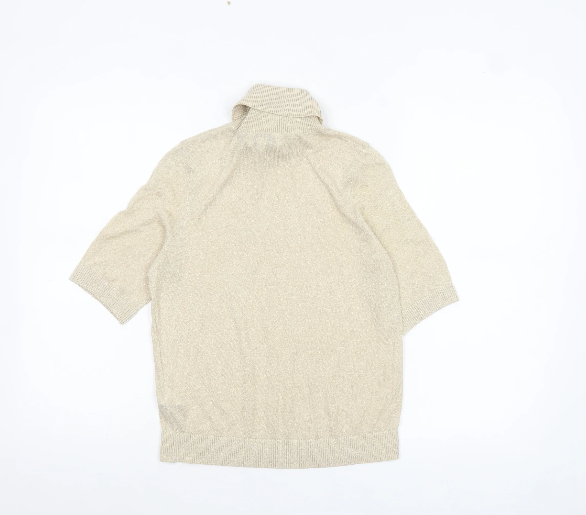Marks and Spencer Womens Beige Glitter Roll Neck Short Sleeve Jumper XS - Image 3
