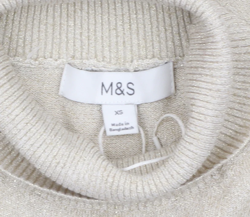 Marks and Spencer Womens Beige Glitter Roll Neck Short Sleeve Jumper XS - Image 5