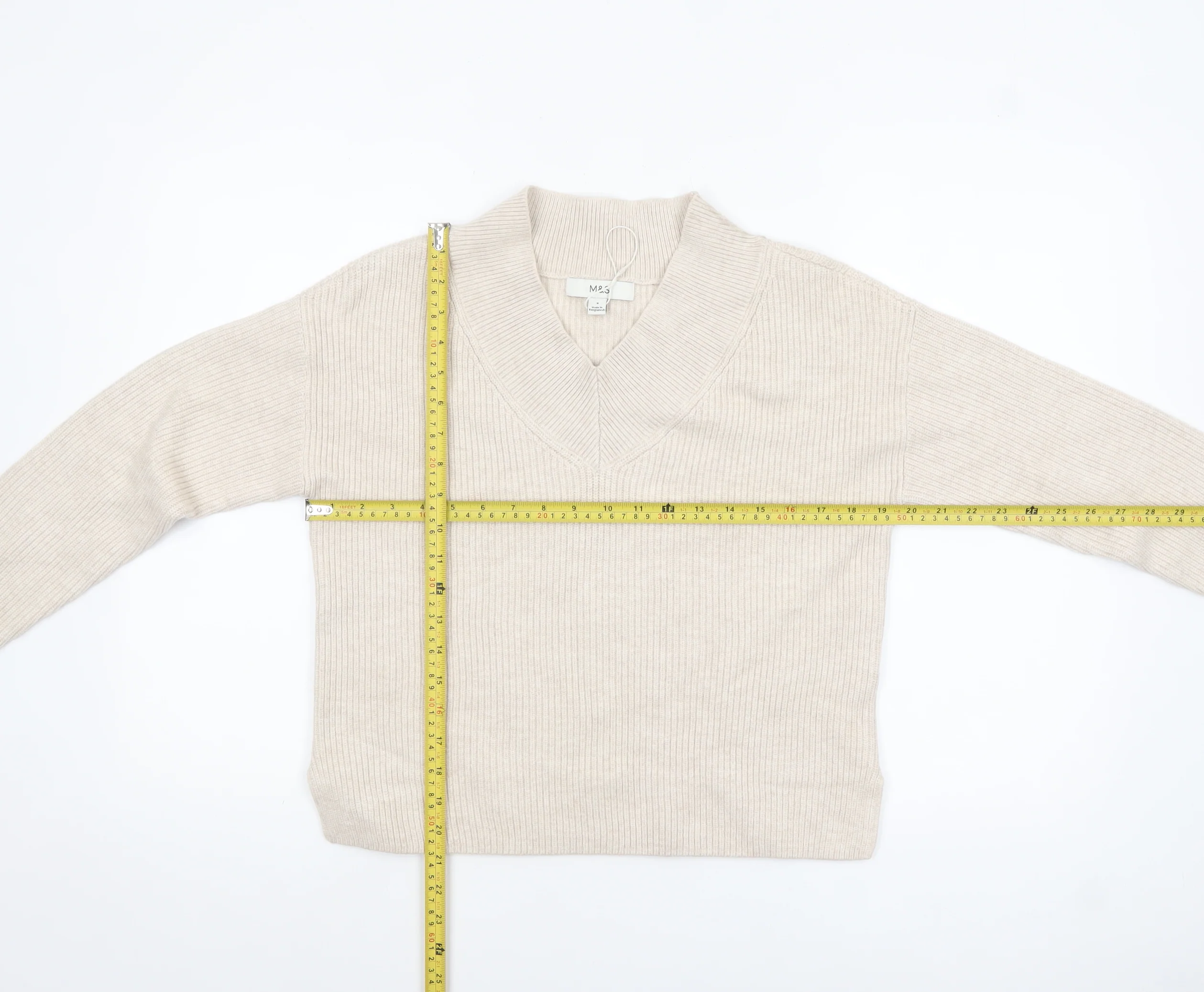 Marks and Spencer Womens Beige V-Neck Knit Jumper Small - Image 2