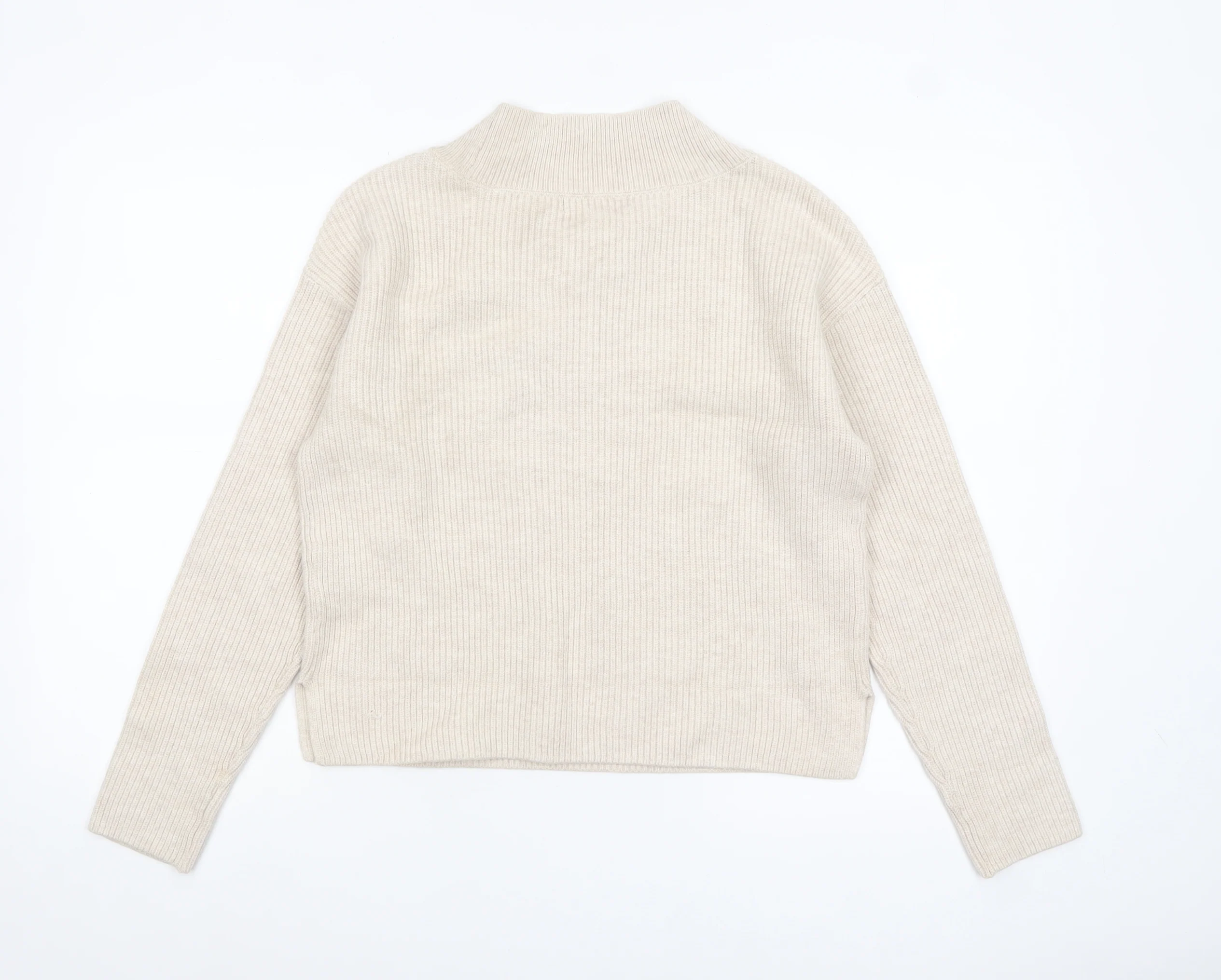 Marks and Spencer Womens Beige V-Neck Knit Jumper Small - Image 3