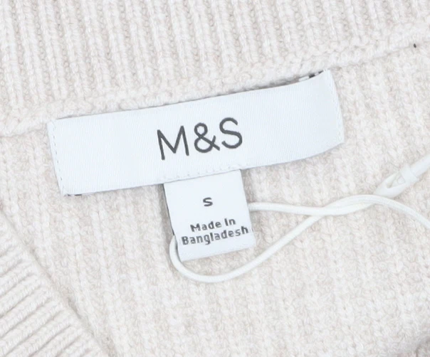 Marks and Spencer Womens Beige V-Neck Knit Jumper Small - Image 5