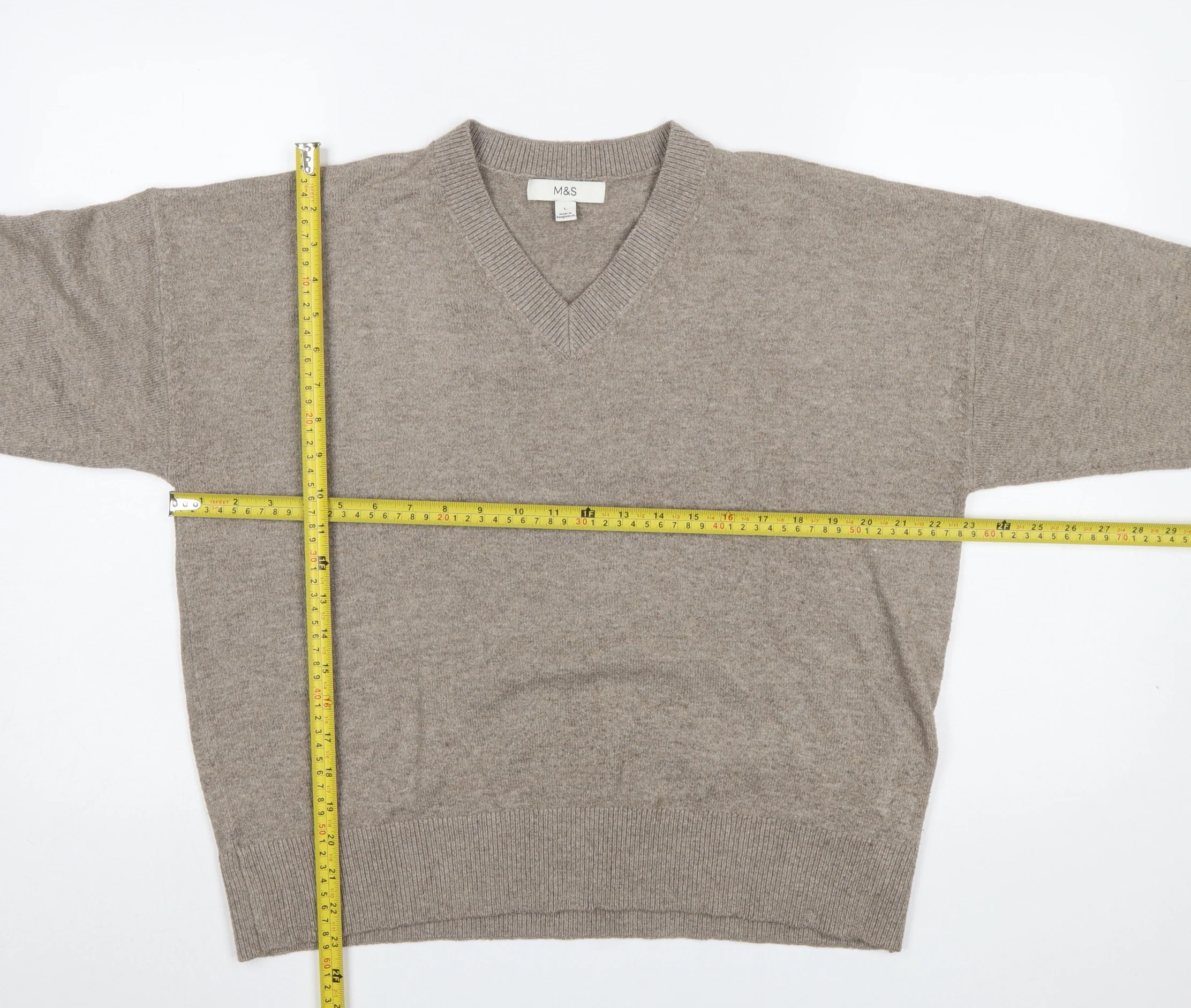 Marks and Spencer Womens Beige V-Neck Knit Pullover Jumper L - Image 3
