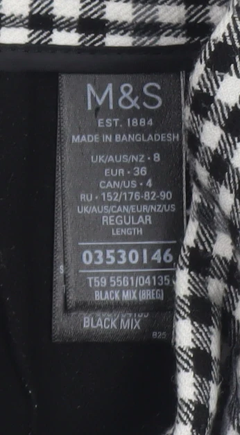 Marks and Spencer Women's Black Check Slim Fit Stretch Trousers Size 8 - Image 5