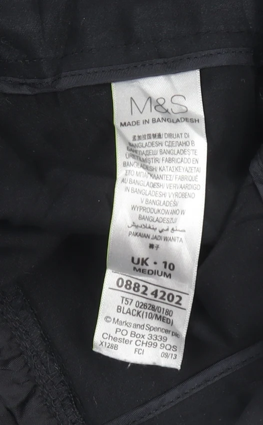 Marks and Spencer Women's Black Cotton Stretch Trousers Size 10 - Image 5