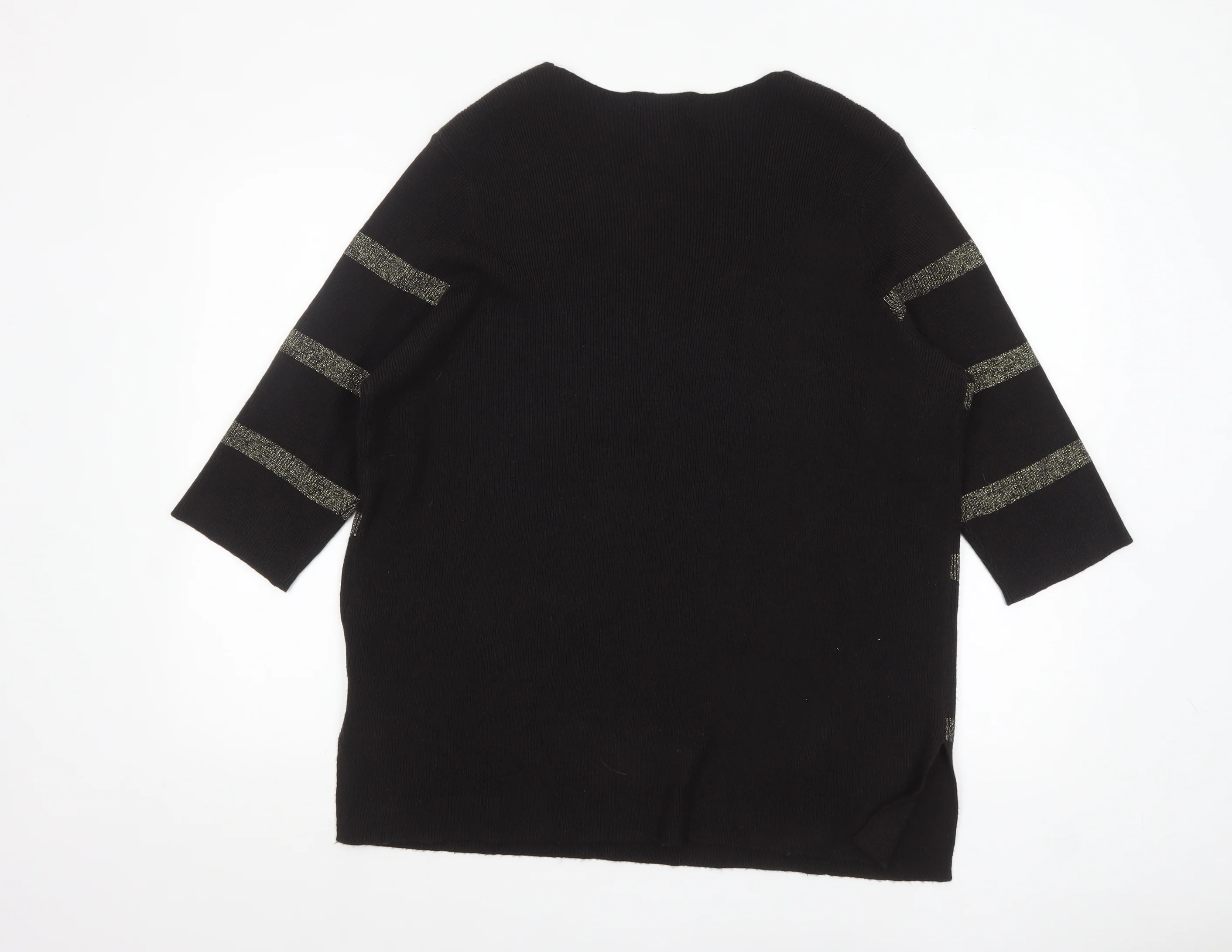 Marks and Spencer Womens Black Metallic Stripe V-Neck Jumper Size 18 - Image 3