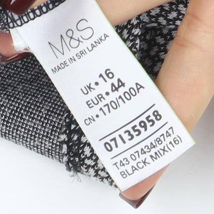 Marks and Spencer Womens Black Mix Tunic Blouse Size 16 Viscose 3/4 Sleeve Zip Back - Image 4