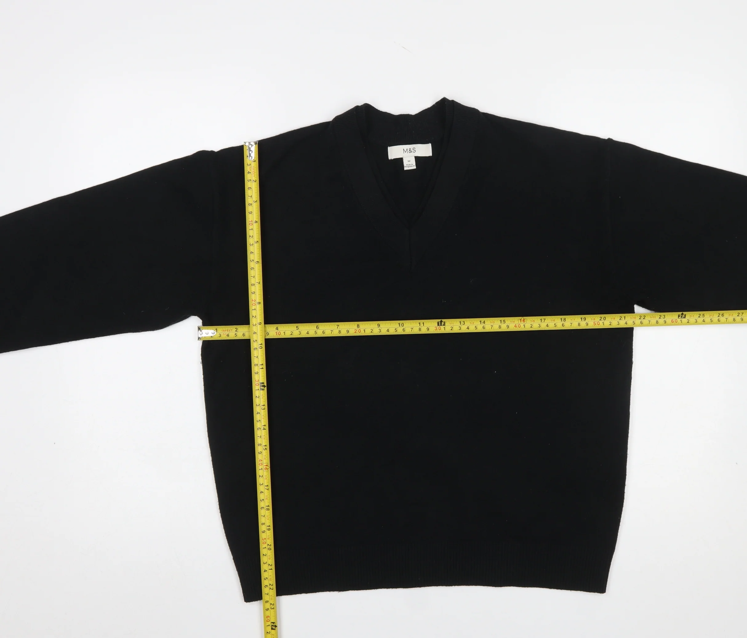 Marks and Spencer Womens Black V-Neck Cotton Jumper Size M - Image 2