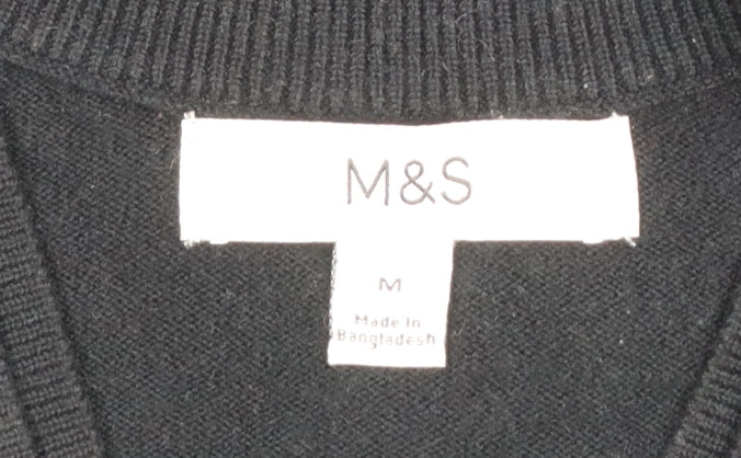 Marks and Spencer Womens Black V-Neck Cotton Jumper Size M - Image 4