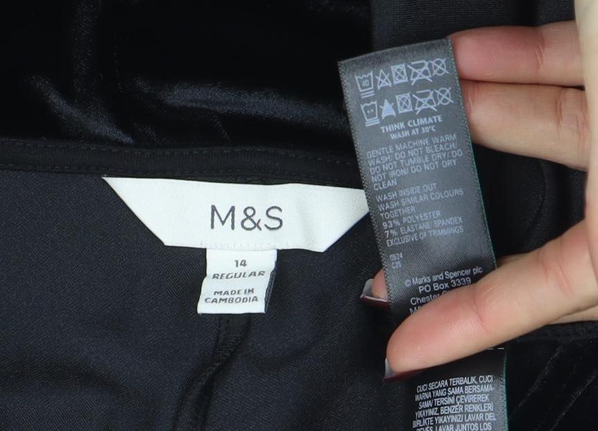Marks and Spencer Women's Black Velvet Long Sleeve Blouse Size 14 - Image 4