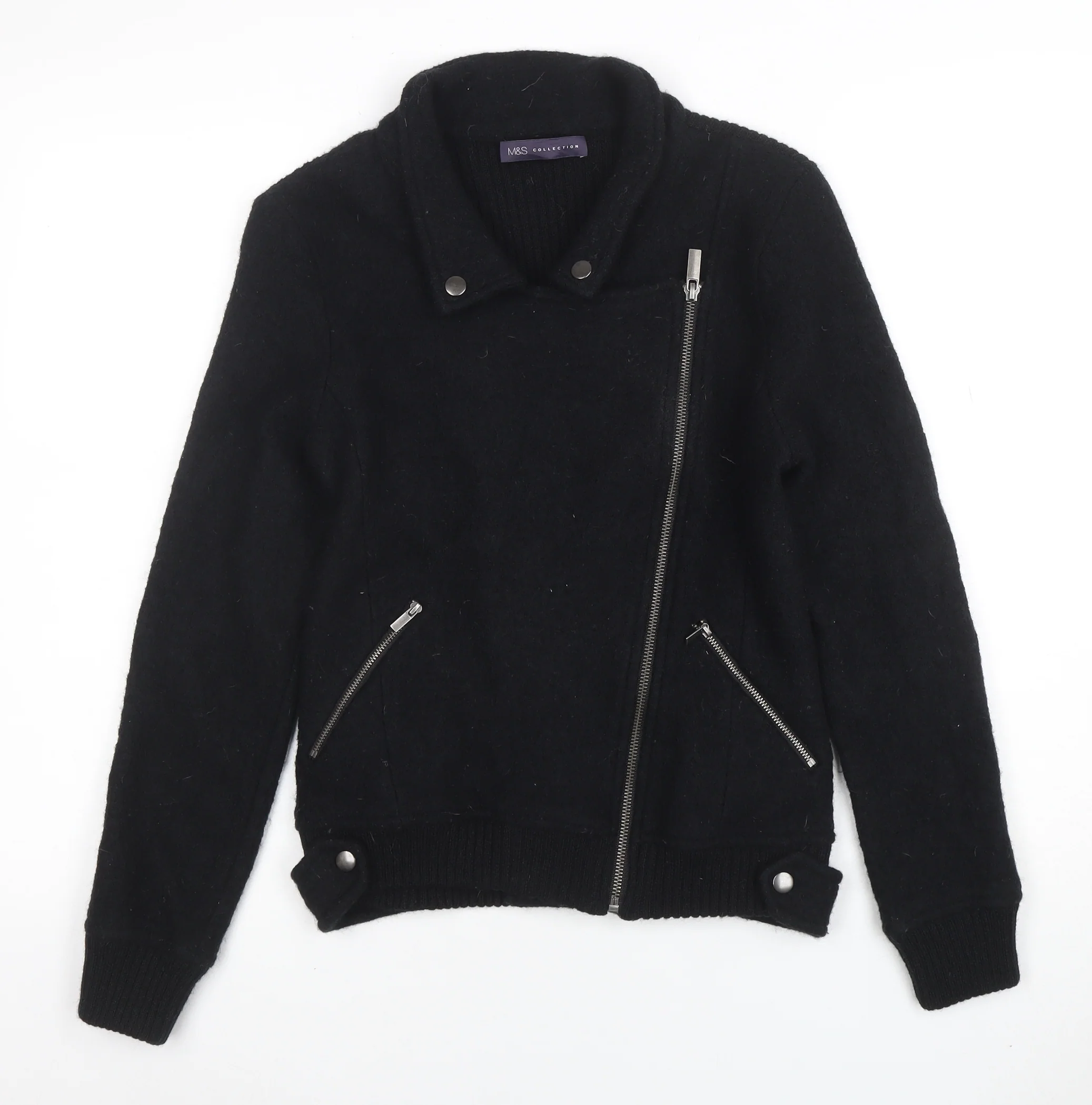 Marks and Spencer Women's Black Wool Biker Jacket Size 8