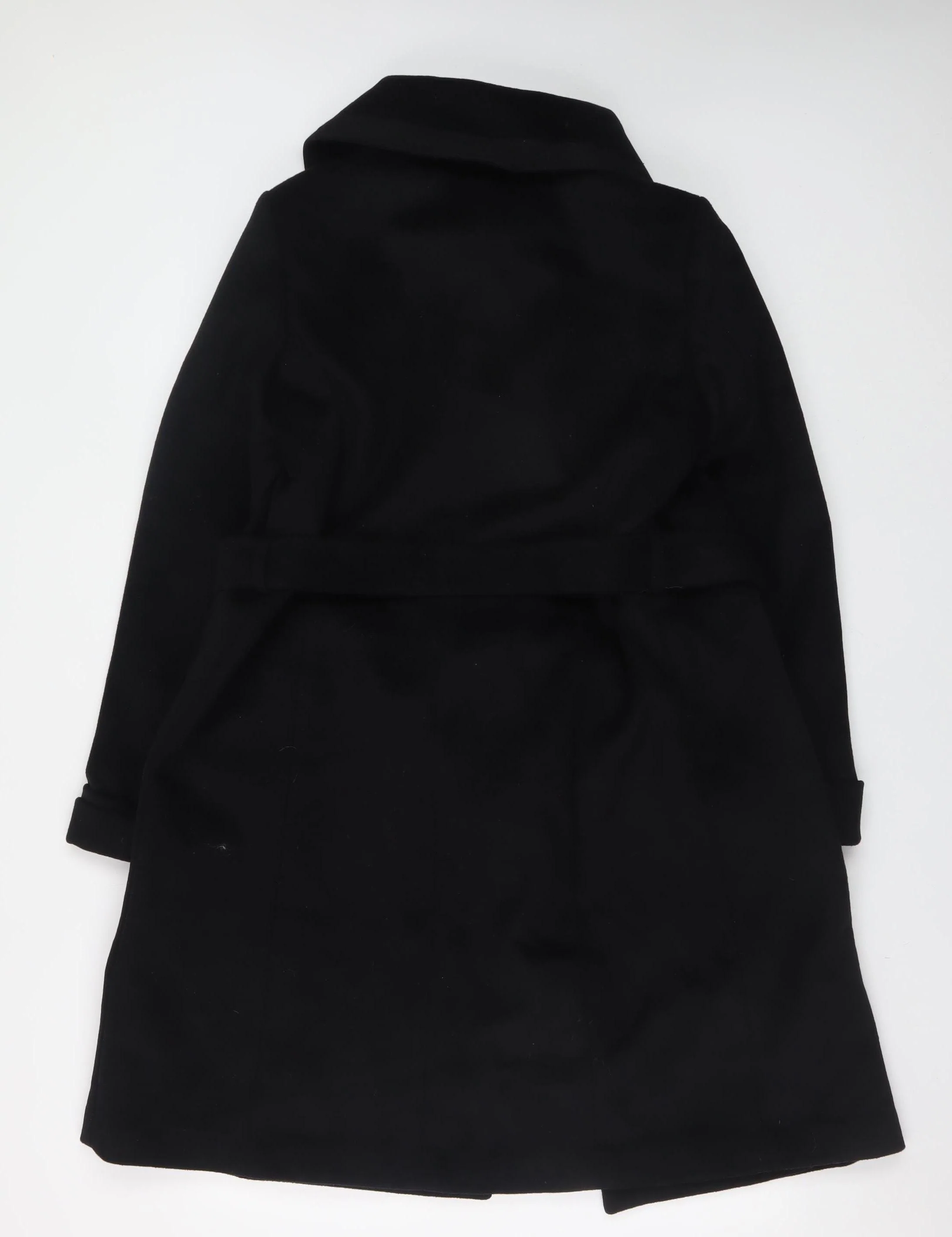 Marks and Spencer Womens Black Wool Blend Belted Trench Coat Size 12 - Image 3