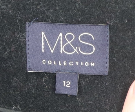 Marks and Spencer Womens Black Wool Blend Belted Trench Coat Size 12 - Image 4
