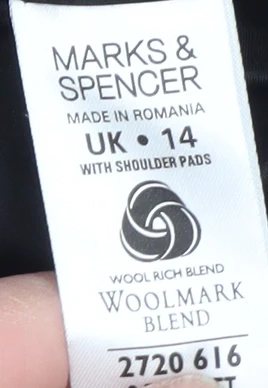 Marks and Spencer Women's Black Wool Blend Overcoat Size 14 Classic Style - Image 4