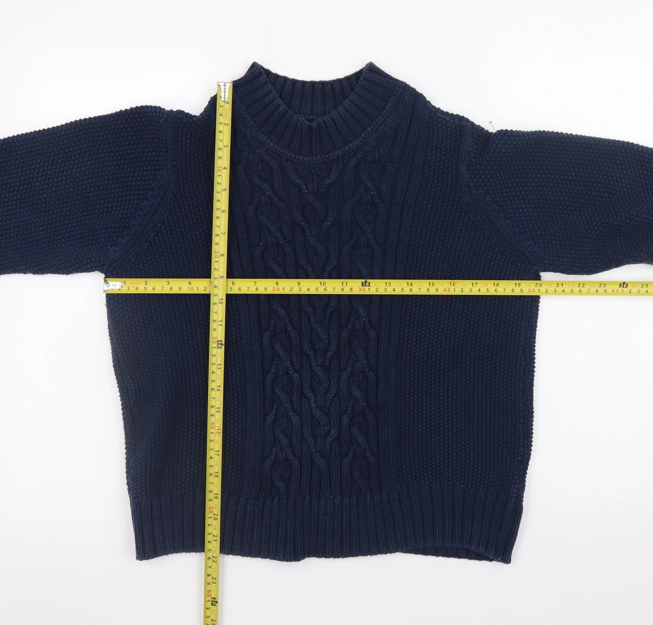 Marks and Spencer Women's Blue Cotton Cable-Knit Jumper Size 12 - Image 2
