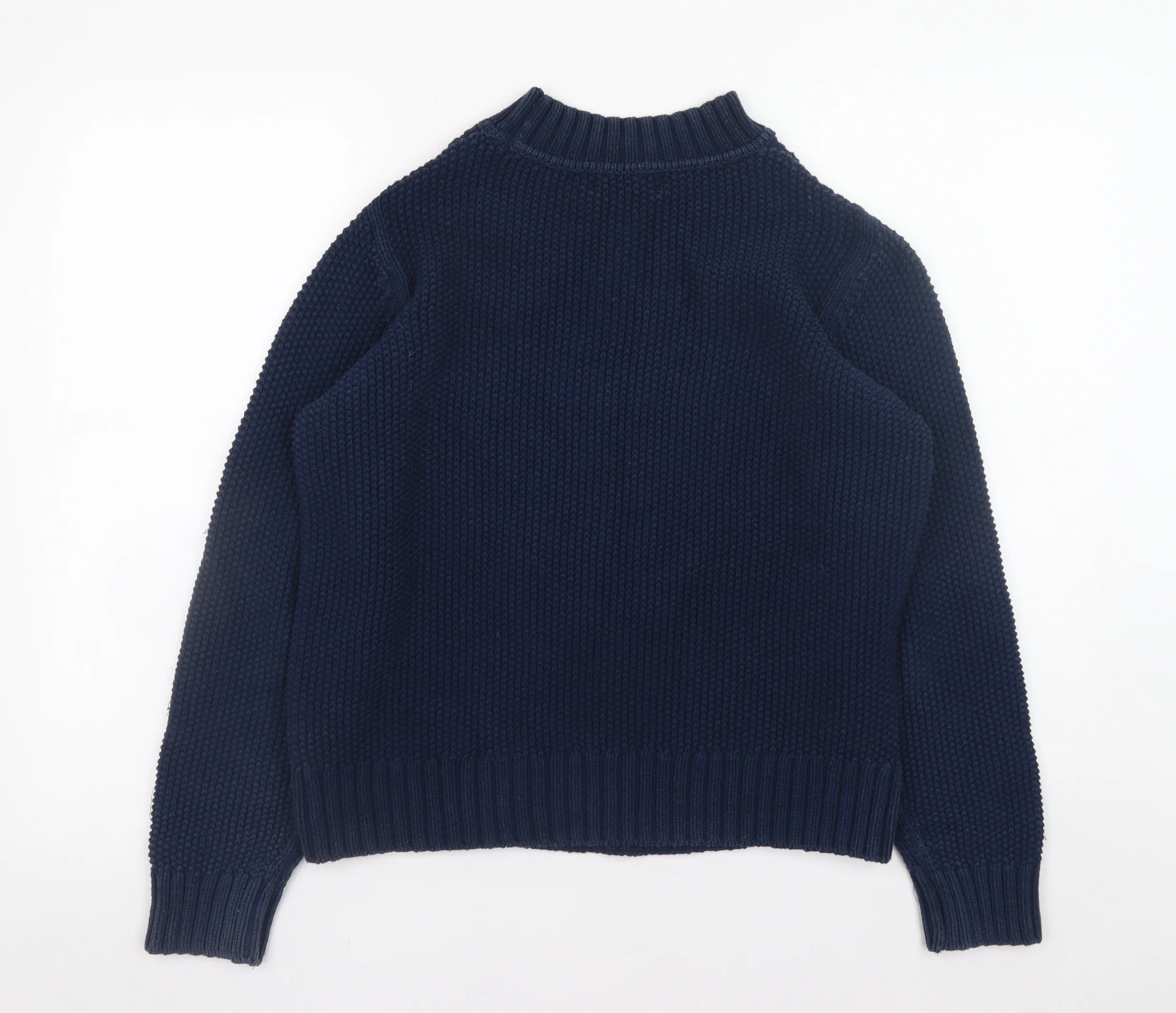 Marks and Spencer Women's Blue Cotton Cable-Knit Jumper Size 12 - Image 3