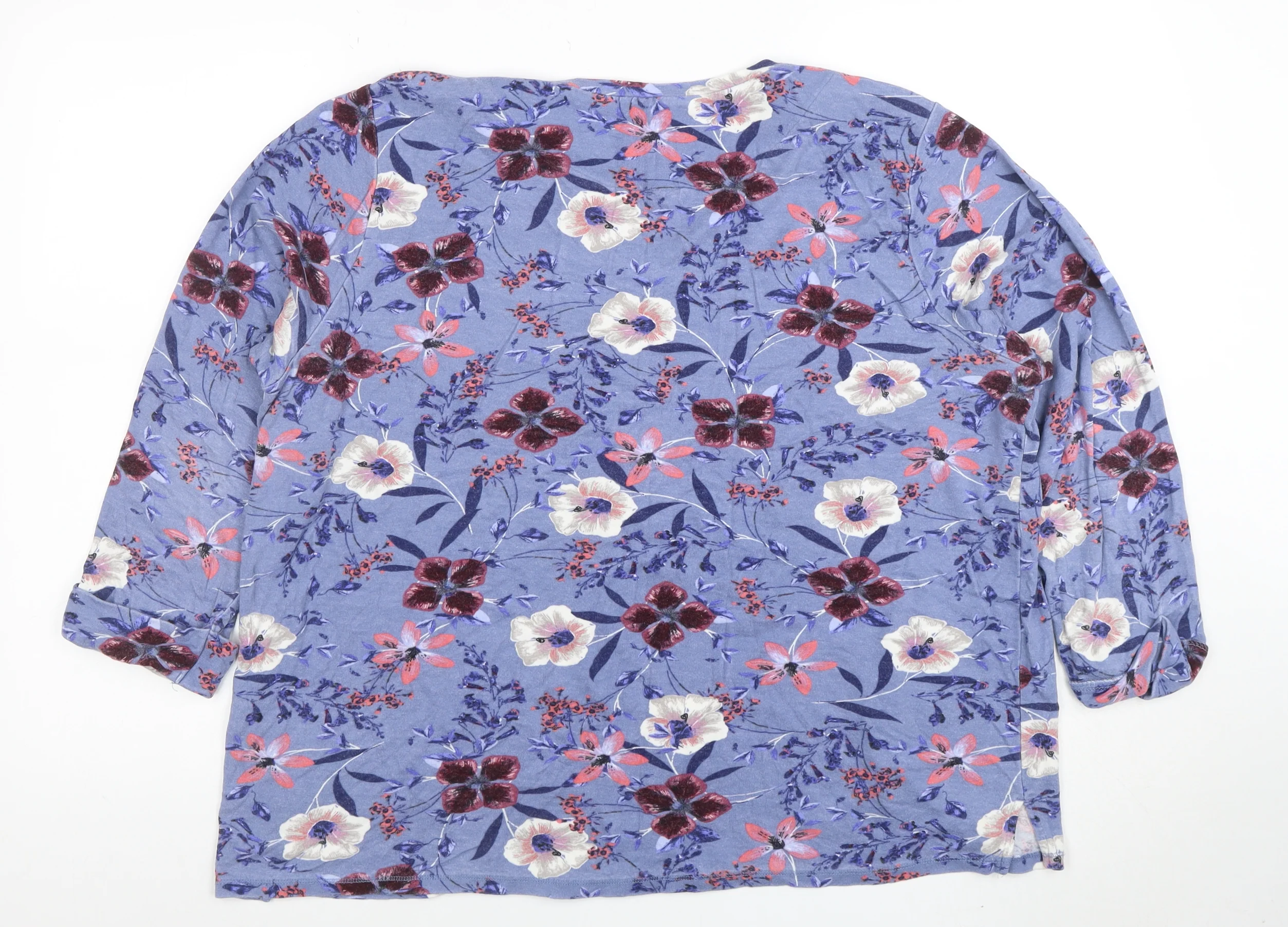 Marks and Spencer Women's Blue Floral Jersey 3/4 Sleeve T-Shirt Size 20 - Image 3