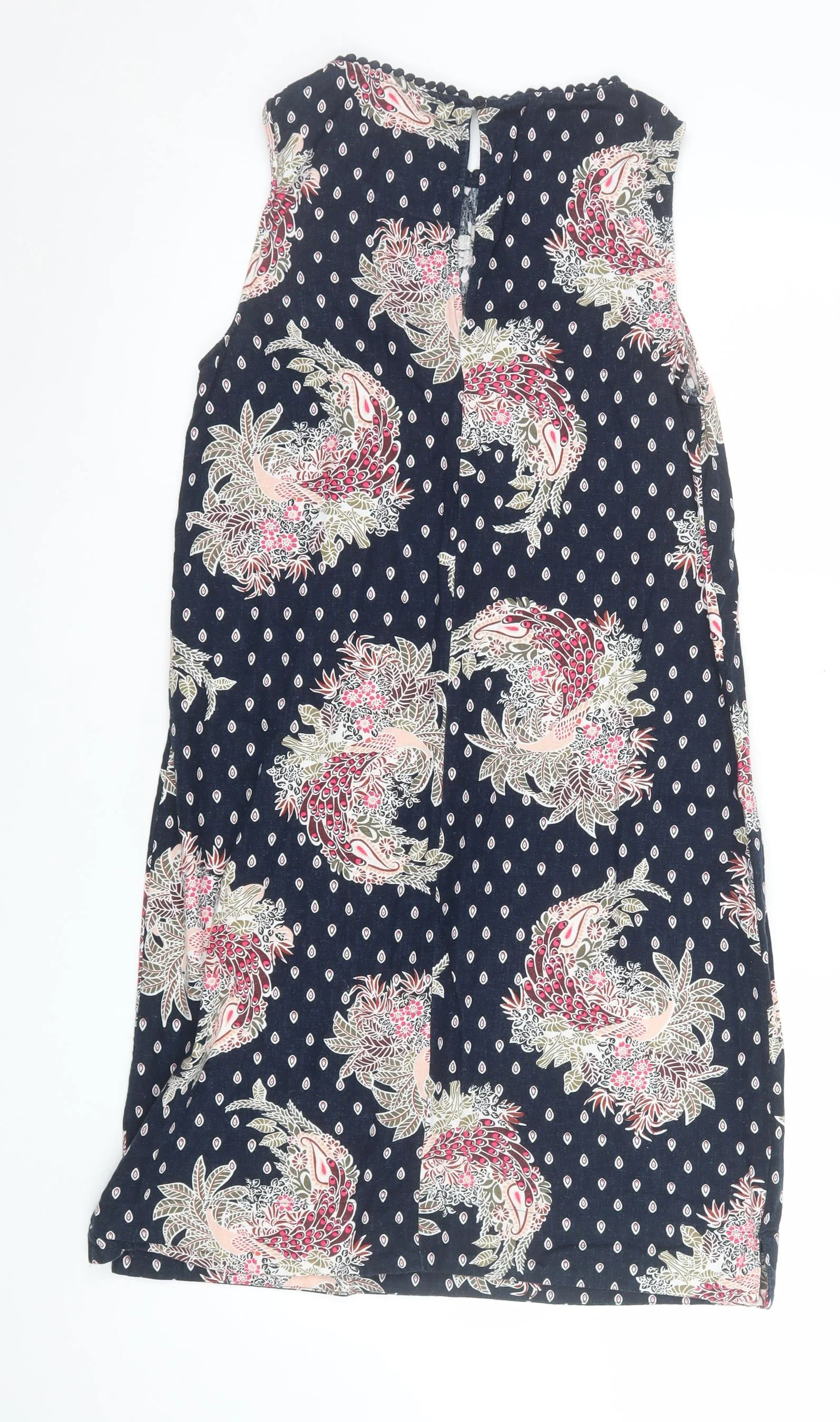 Marks and Spencer Womens Blue Floral Shift Dress Size 10 Linen Blend - Image 3