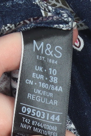 Marks and Spencer Womens Blue Floral Shift Dress Size 10 Linen Blend - Image 4