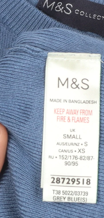 Marks and Spencer Women's Blue Knit Crew Neck Pullover Jumper Size S - Image 4