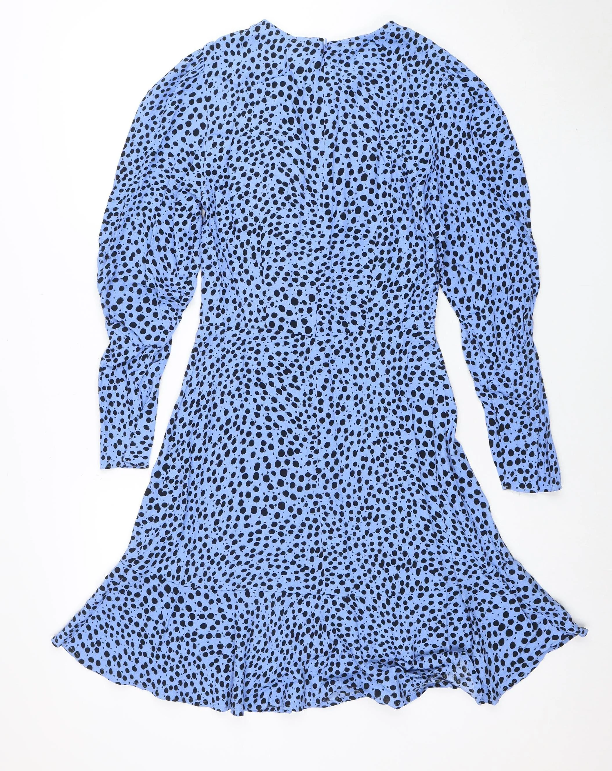 Marks and Spencer Women's Blue Polka Dot Wrap Midi Dress Size 6 - Image 3