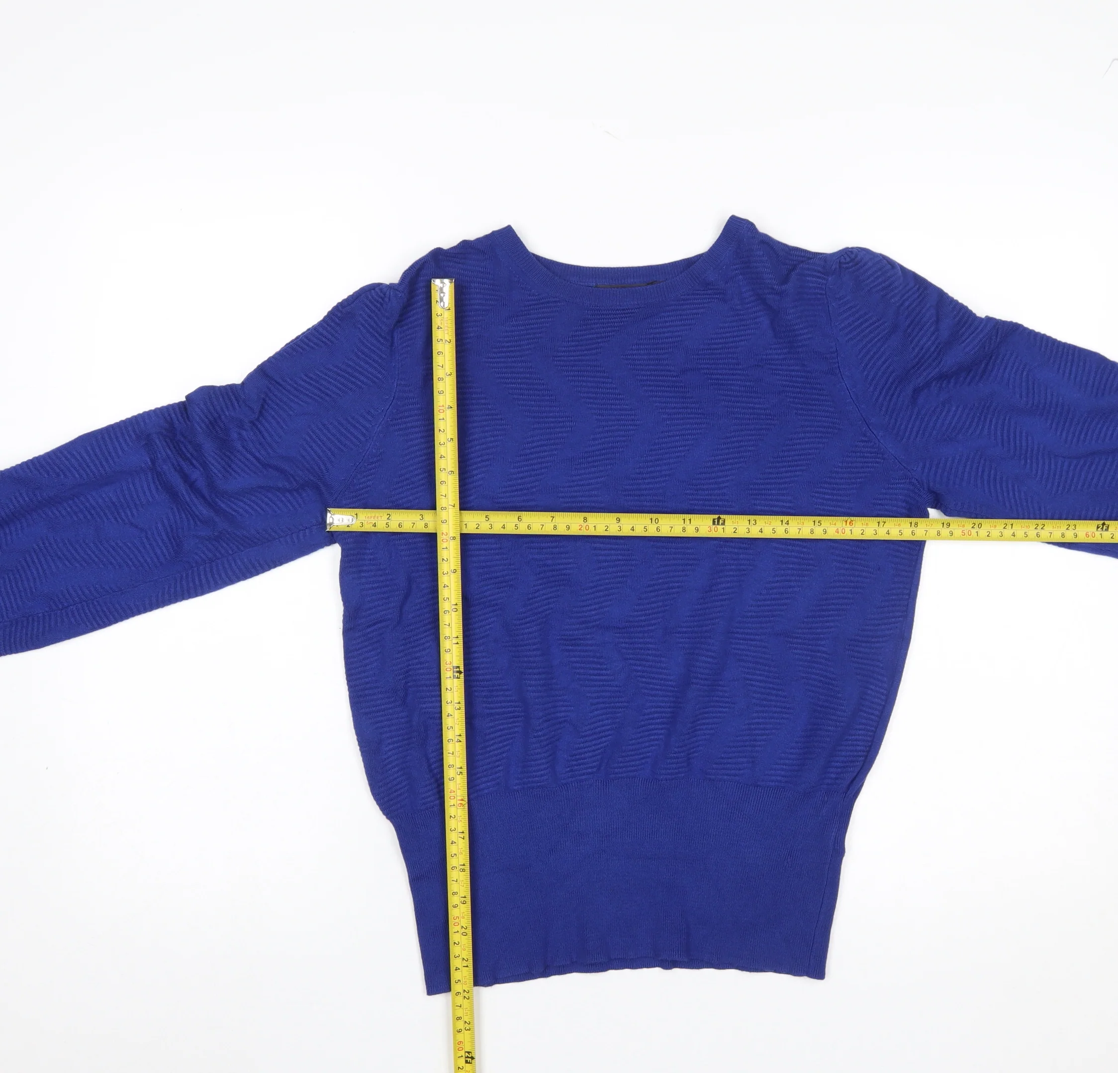Marks and Spencer Women's Blue Puff Sleeve Knit Jumper M - Image 2