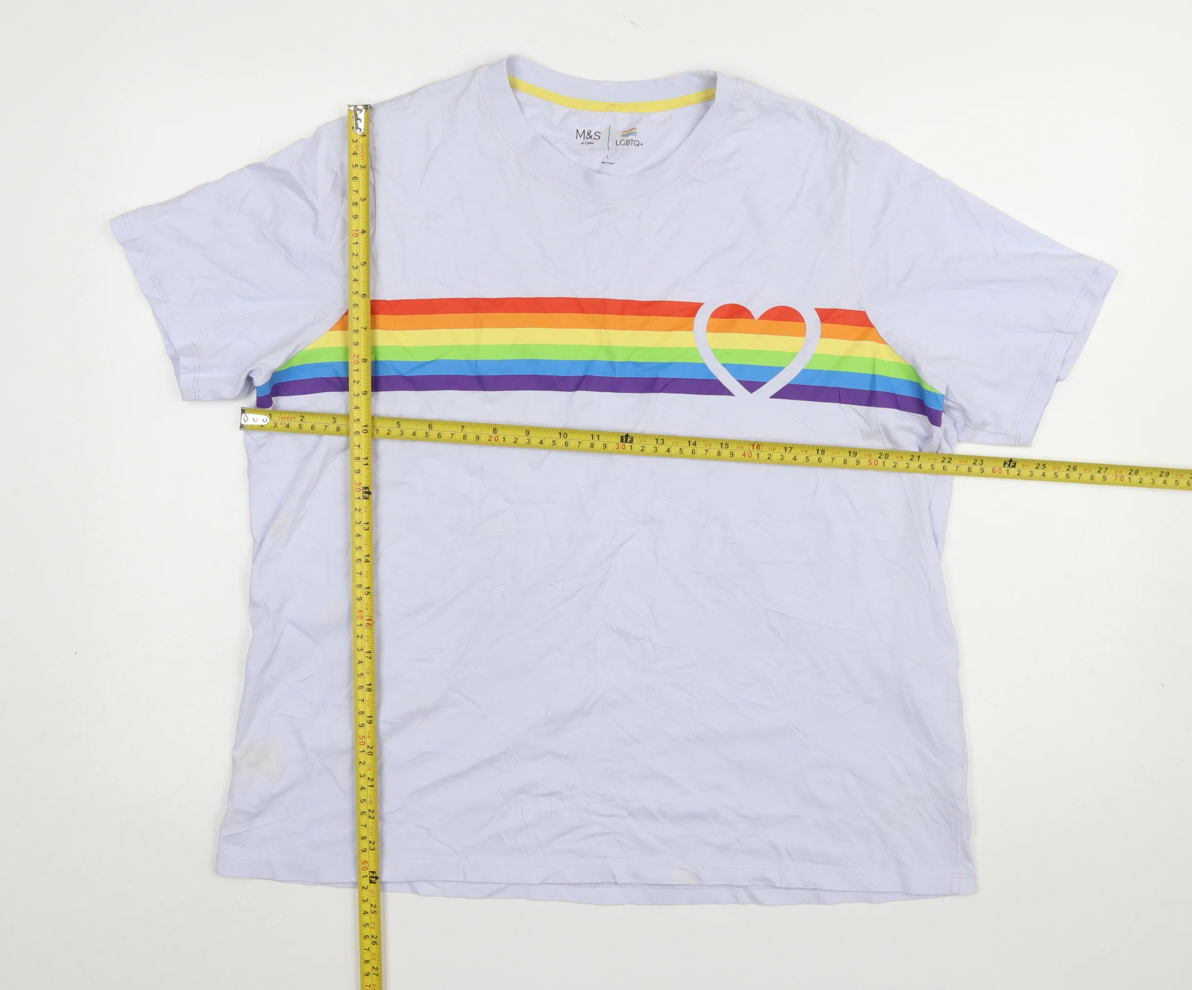 Marks and Spencer Women's Blue Rainbow Pride Cotton T-Shirt Size L - Image 2
