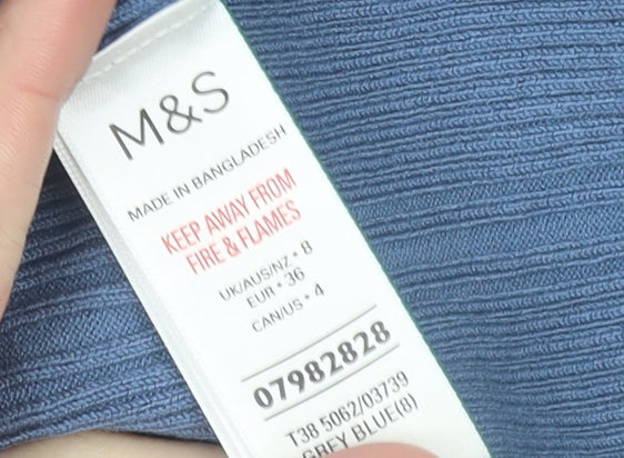 Marks and Spencer Women's Blue Ribbed Crew Neck Jumper Size 8 - Image 4