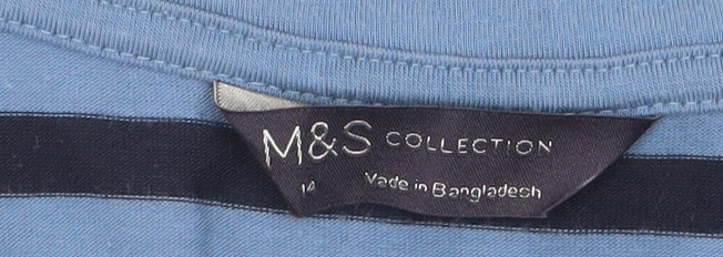 Marks and Spencer Women's Blue Striped V-Neck Long Sleeve T-Shirt Size 12 - Image 5