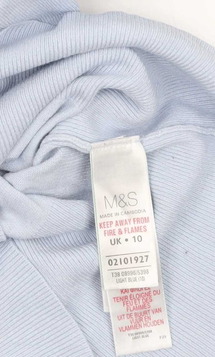 Marks and Spencer Women's Blue V-Neck Henley Jumper Size 10 - Image 5