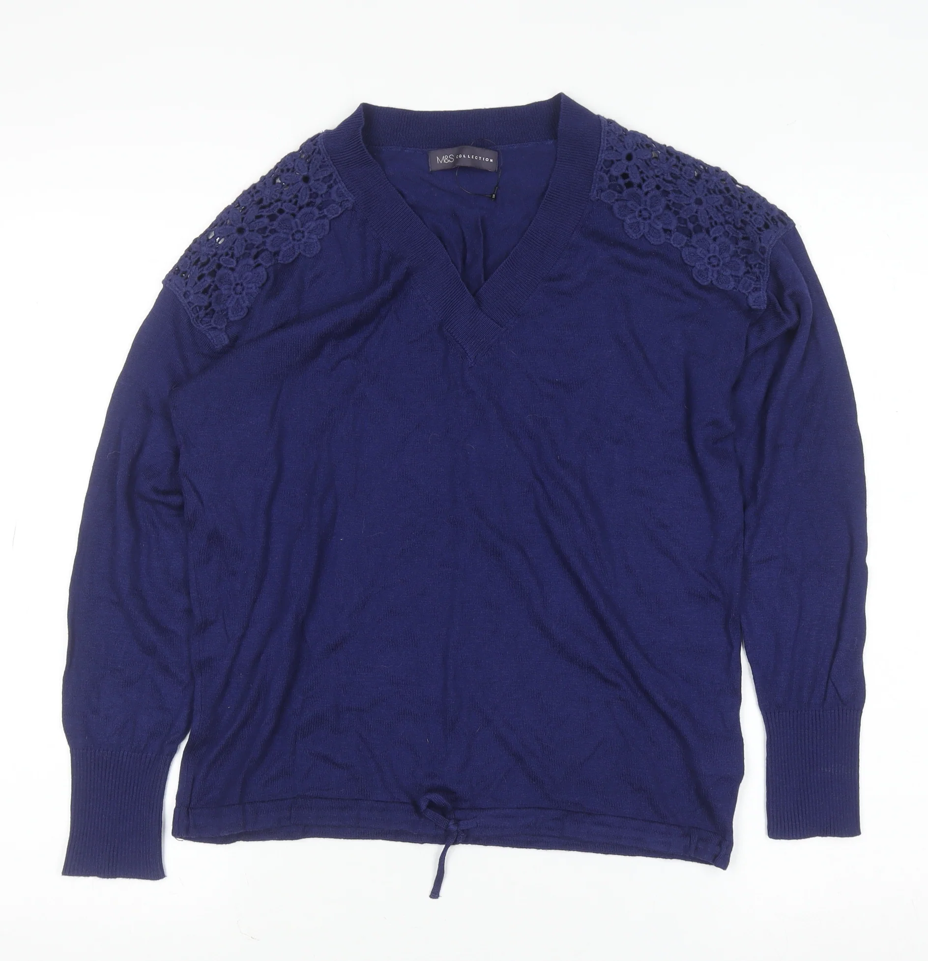 Marks and Spencer Women's Blue V-Neck Knit Jumper Size M