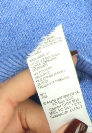 Marks and Spencer Womens Blue Wool Blend Crew Neck Jumper Size S - Image 5