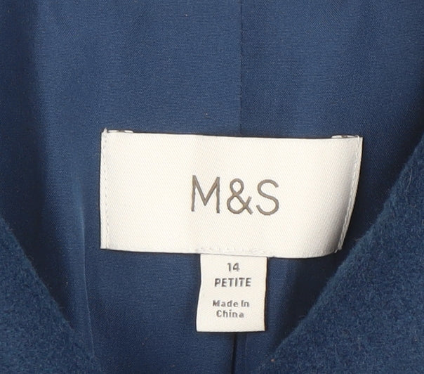 Marks and Spencer Women's Blue Wool Blend Mid-Length Overcoat Size 14 Petite - Image 4