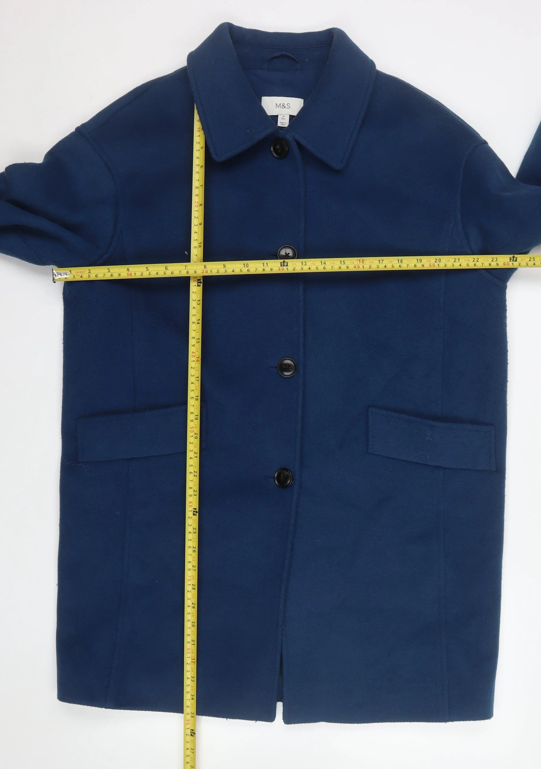 Marks and Spencer Womens Blue Wool Overcoat Size 14 Regular - Image 2