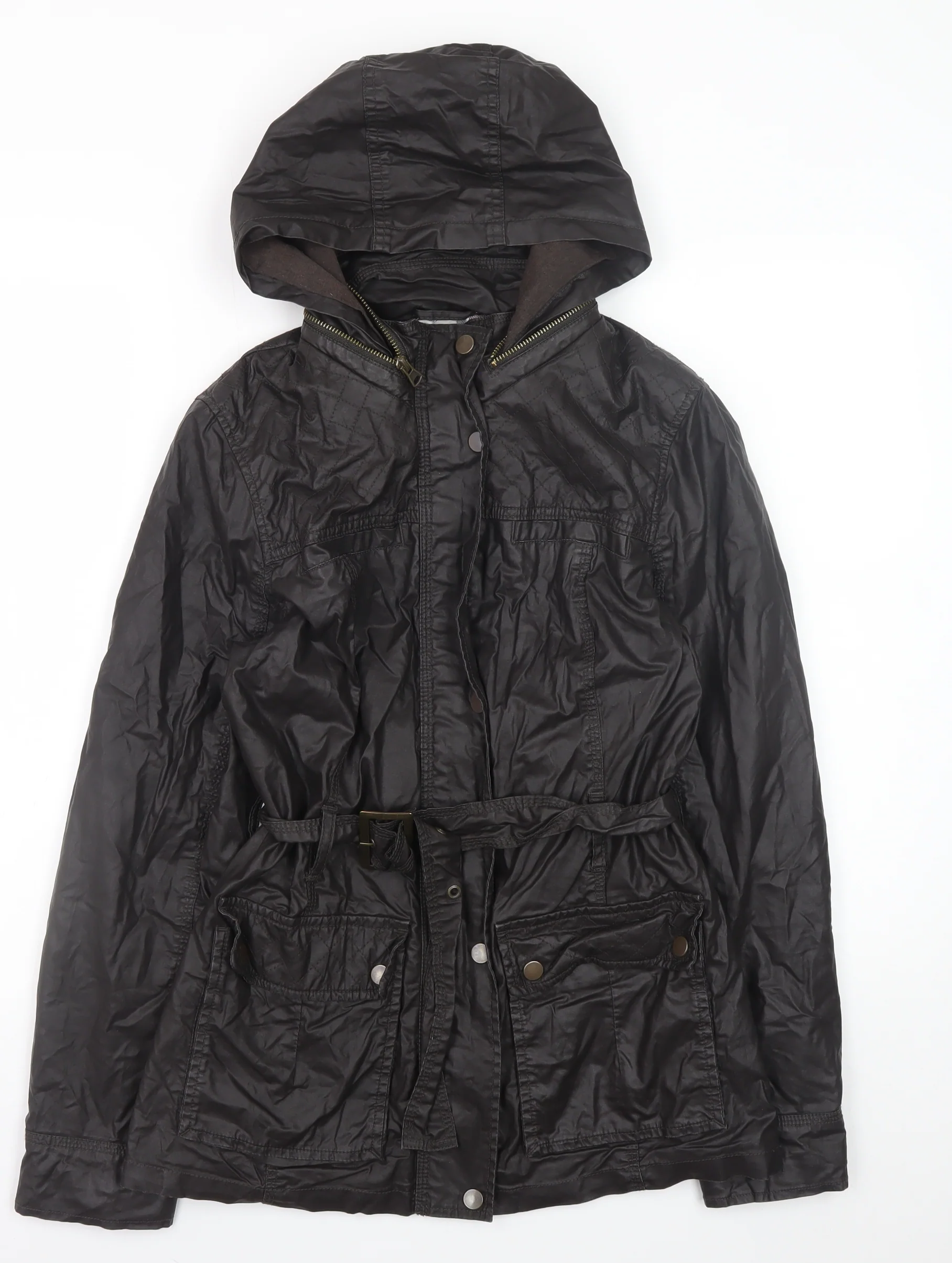Marks and Spencer Womens Brown Hooded Belted Parka Jacket Size 10