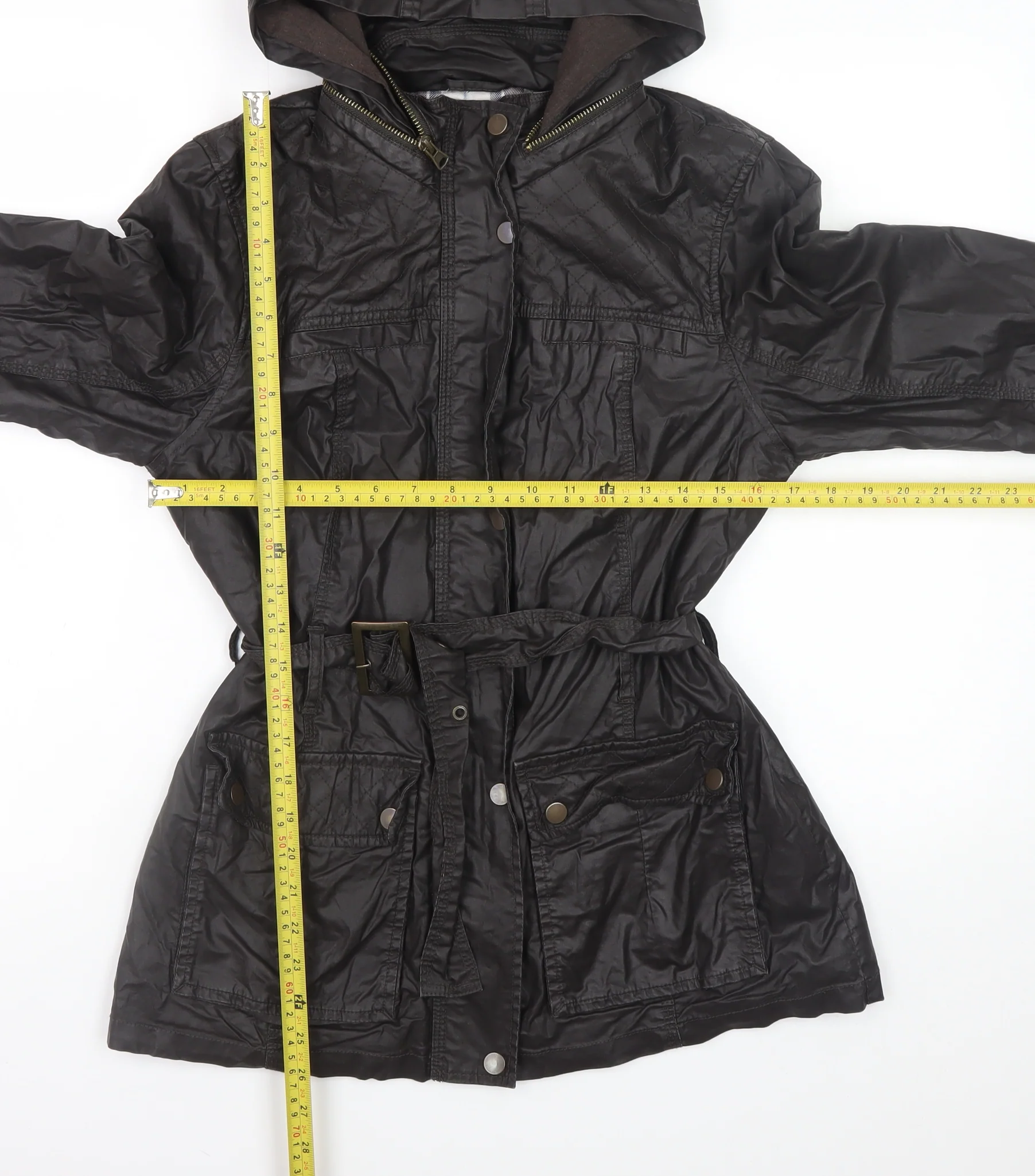 Marks and Spencer Womens Brown Hooded Belted Parka Jacket Size 10 - Image 2