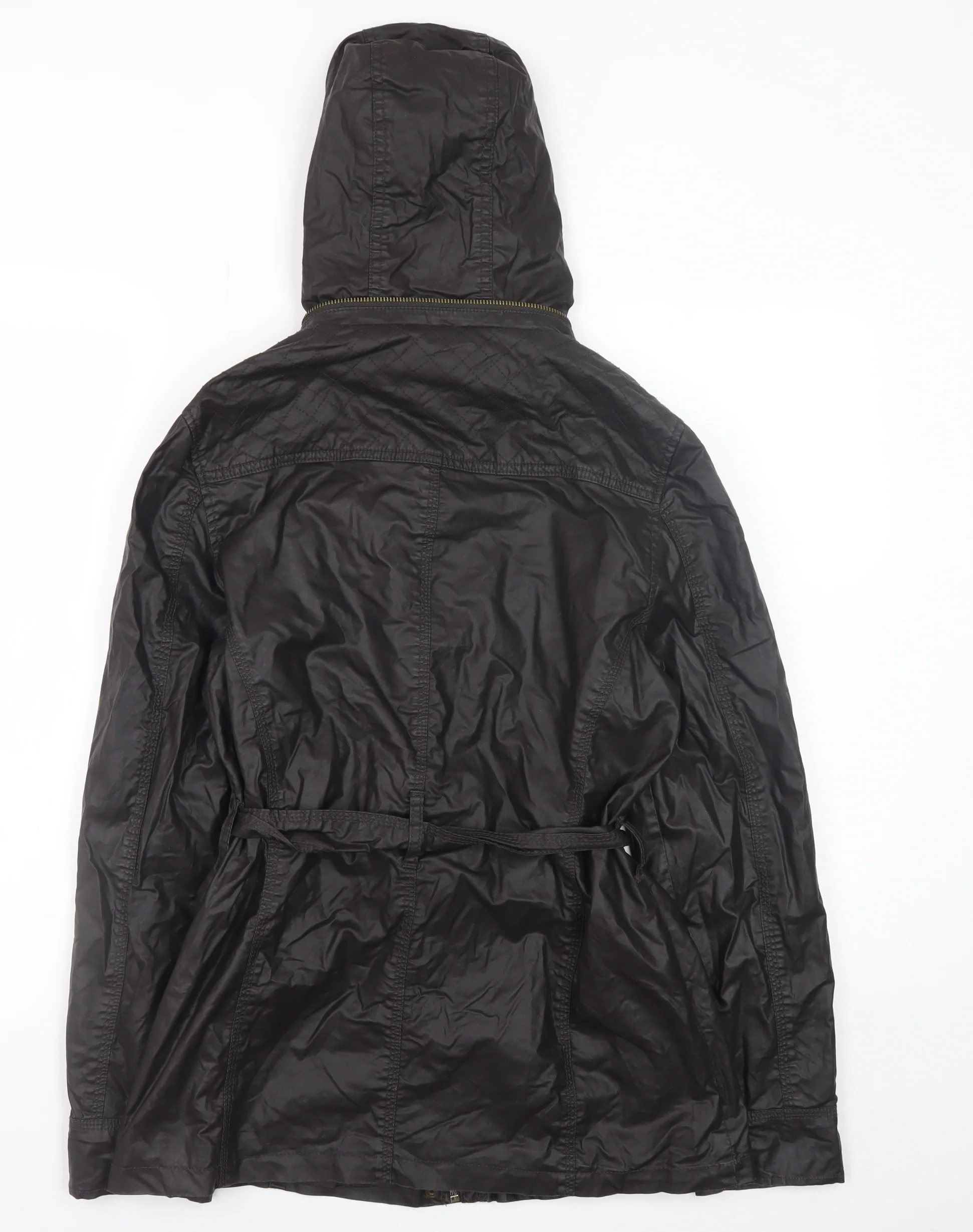 Marks and Spencer Womens Brown Hooded Belted Parka Jacket Size 10 - Image 3