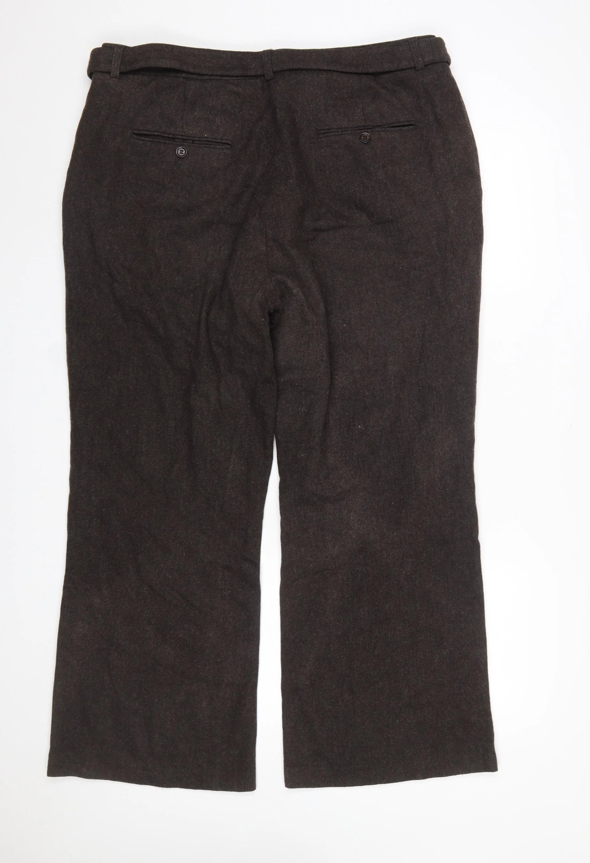 Marks and Spencer Women's Brown Wool Blend Belted Trousers Size 20 - Image 3