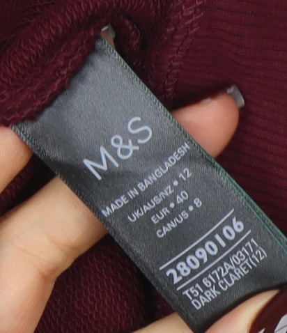Marks and Spencer Women's Dark Claret Cotton Blend Crew Neck Sweatshirt Size 12 - Image 4