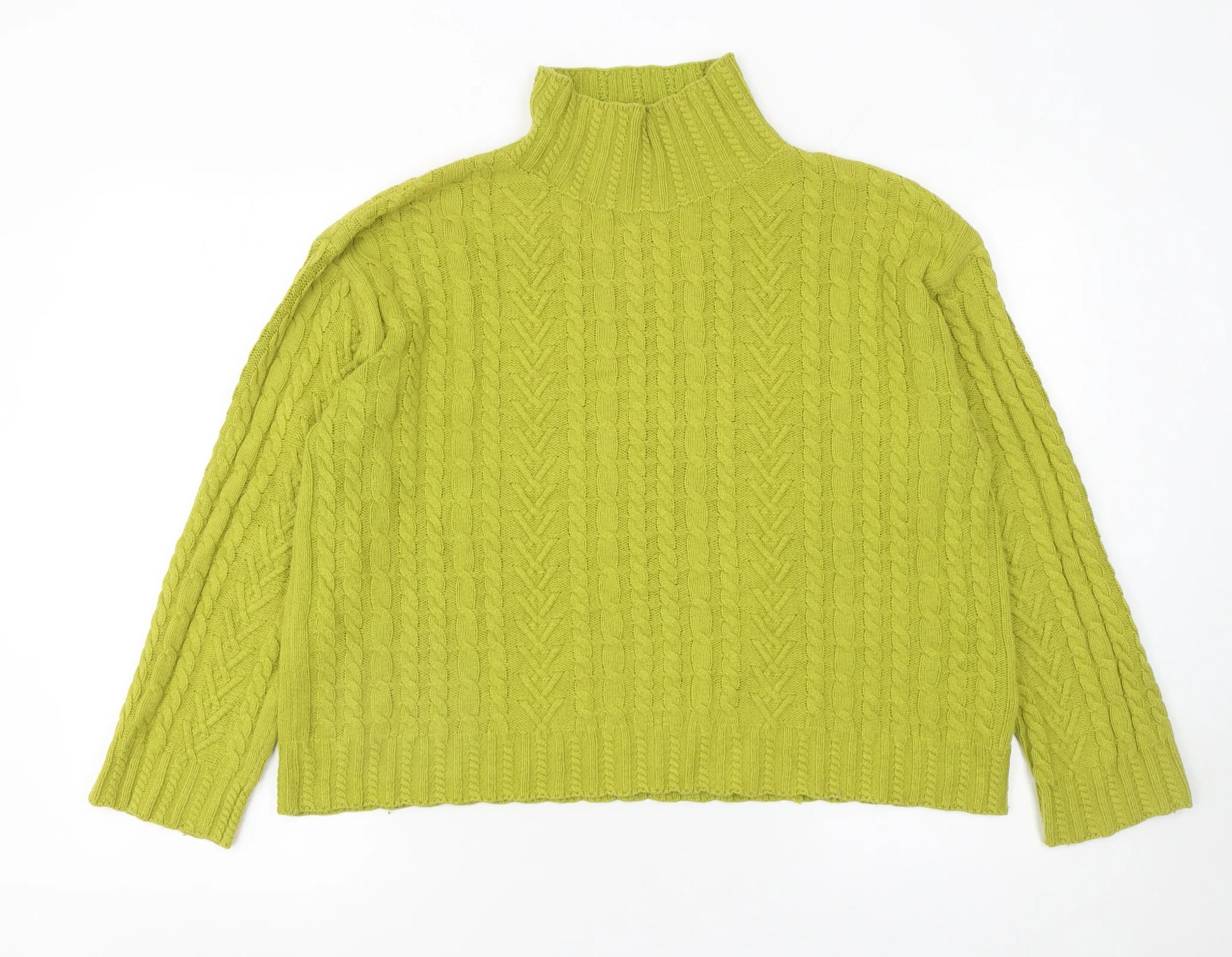 Marks and Spencer Womens Green Cable Knit High Neck Jumper M