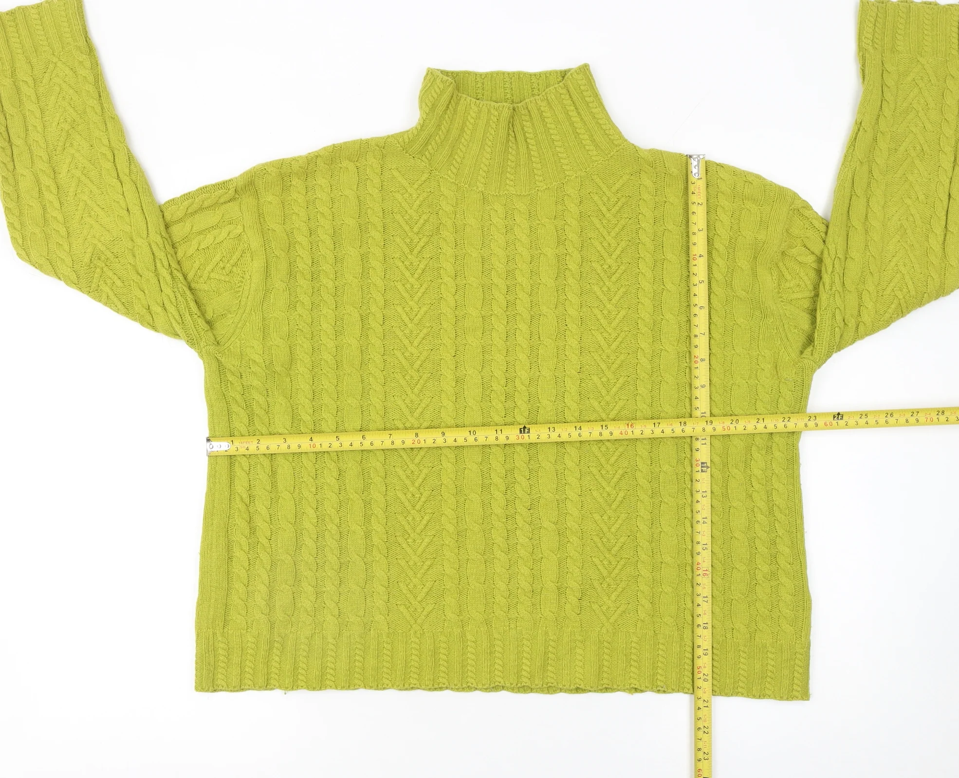 Marks and Spencer Womens Green Cable Knit High Neck Jumper M - Image 2