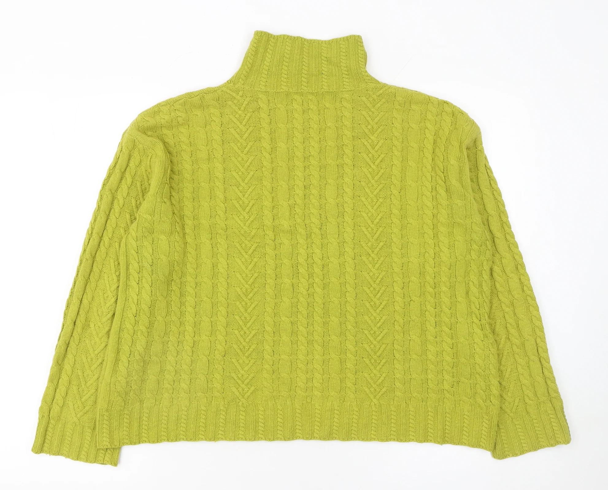 Marks and Spencer Womens Green Cable Knit High Neck Jumper M - Image 3