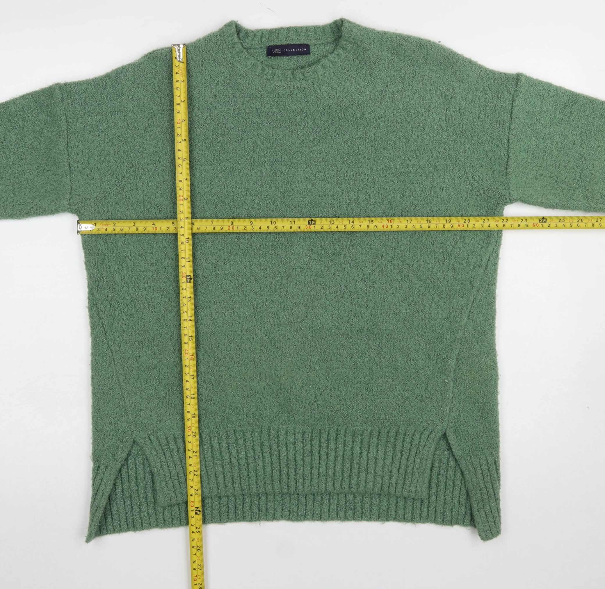Marks and Spencer Women's Green Crew Neck Boucle Knit Jumper Size M - Image 2