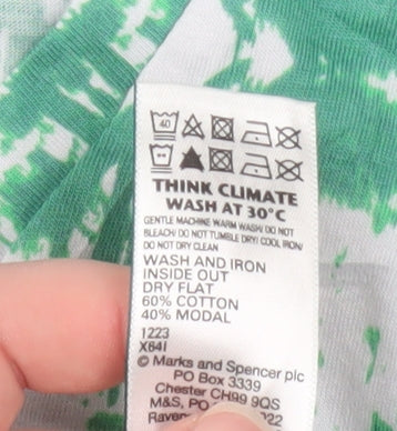 Marks and Spencer Women's Green Geometric V-Neck Cotton Modal T-Shirt Size 14 - Image 4