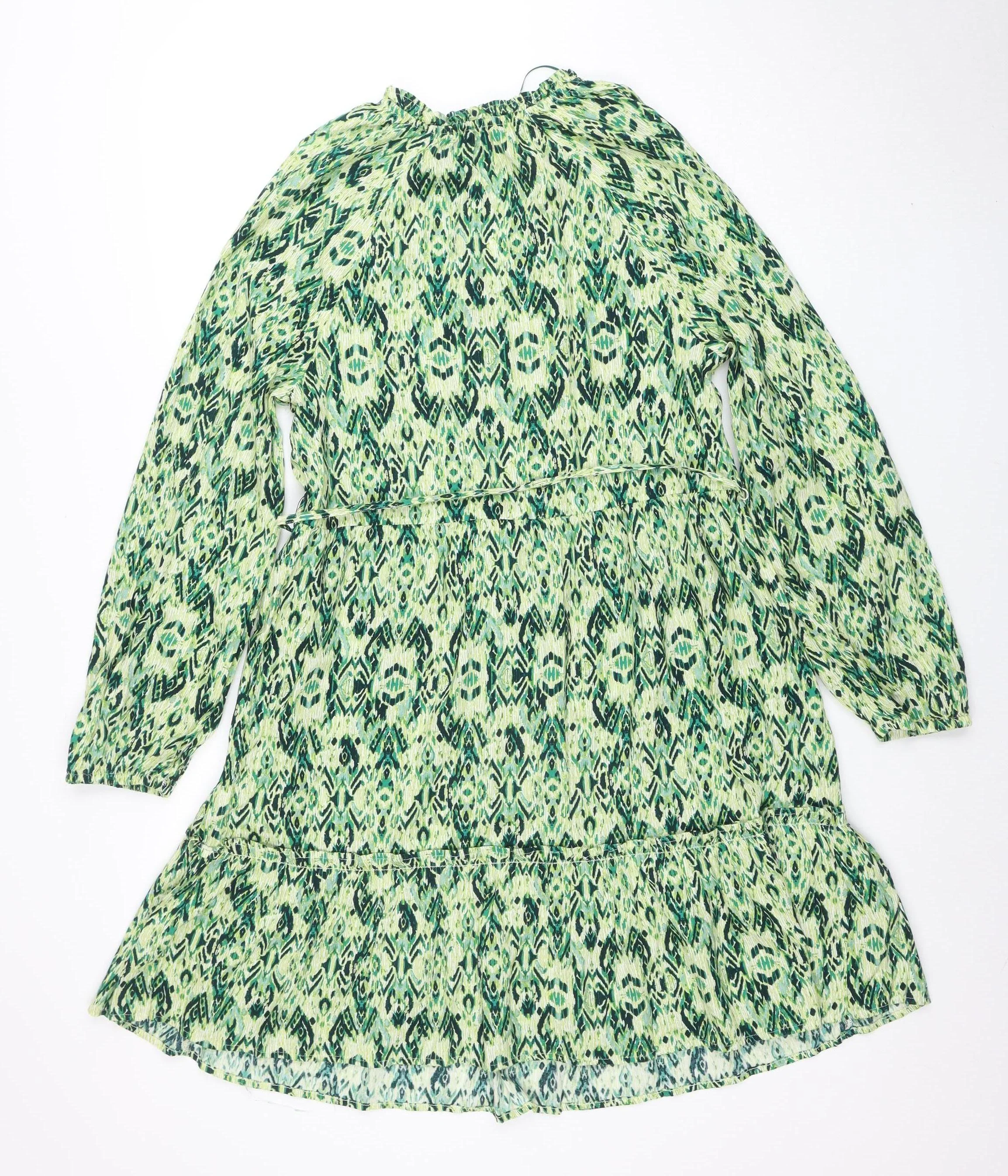 Marks and Spencer Womens Green Print Wrap Belted Dress Size 12 - Image 3
