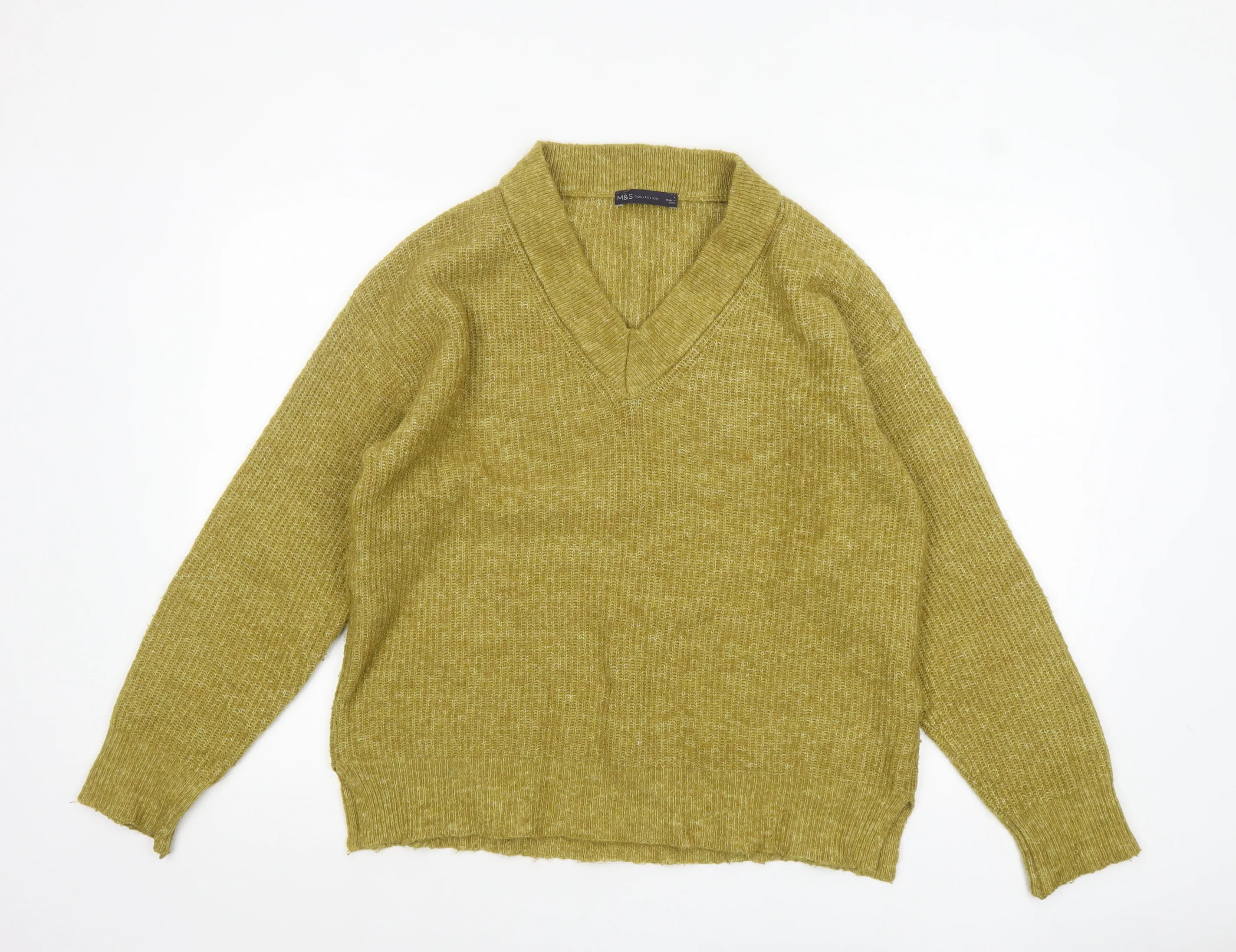 Marks and Spencer Women's Green V-Neck Knit Jumper Size 14