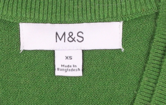 Marks and Spencer Women's Green V-Neck Pullover Jumper XS - Image 4